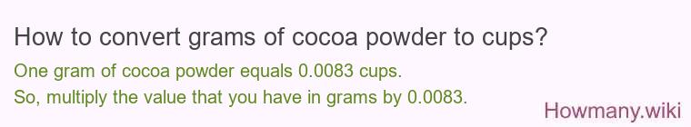 How to convert grams of cocoa powder to cups?