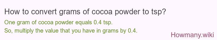 How to convert grams of cocoa powder to tsp? How to convert grams of cocoa powder to tsp?