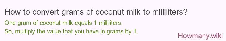 How to convert grams of coconut milk to milliliters? How to convert grams of coconut milk to milliliters?