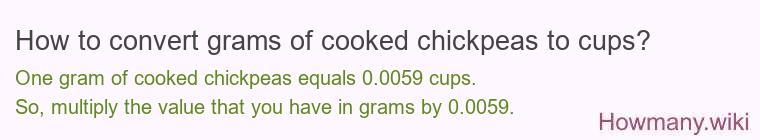 How to convert grams of cooked chickpeas to cups? How to convert grams of cooked chickpeas to cups?