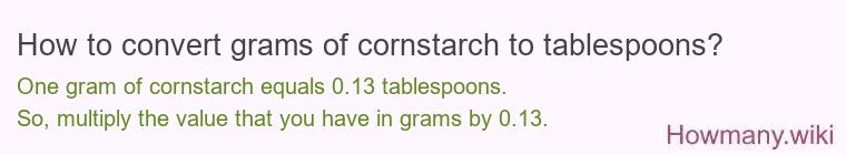 How to convert grams of cornstarch to tablespoons? How to convert grams of cornstarch to tablespoons?