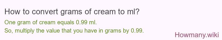 How to convert grams of cream to ml?