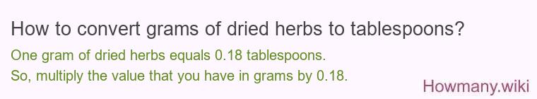 How to convert grams of dried herbs to tablespoons? How to convert grams of dried herbs to tablespoons?