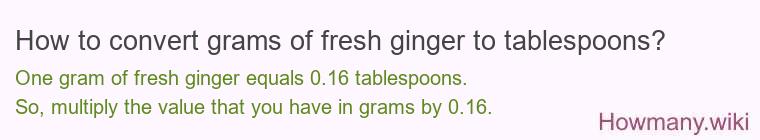 How to convert grams of fresh ginger to tablespoons?