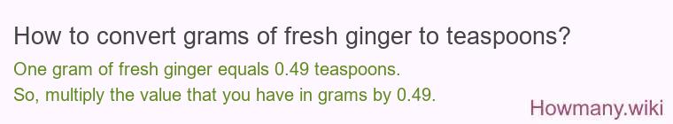 How to convert grams of fresh ginger to teaspoons? How to convert grams of fresh ginger to teaspoons?