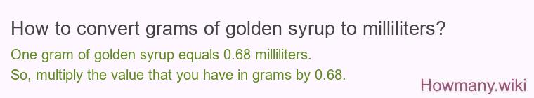 How to convert grams of golden syrup to milliliters? How to convert grams of golden syrup to milliliters?
