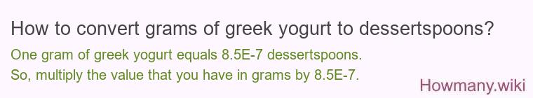 How to convert grams of greek yogurt to dessertspoons? How to convert grams of greek yogurt to dessertspoons?