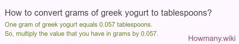 How to convert grams of greek yogurt to tablespoons? How to convert grams of greek yogurt to tablespoons?