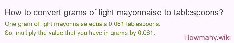 How to convert grams of light mayonnaise to tablespoons?