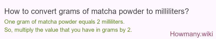How to convert grams of matcha powder to milliliters? How to convert grams of matcha powder to milliliters?