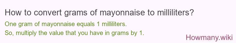 How to convert grams of mayonnaise to milliliters?