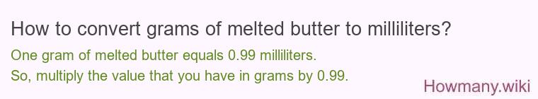 How to convert grams of melted butter to milliliters?
