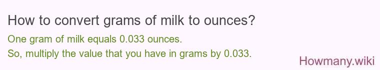 How to convert grams of milk to ounces?