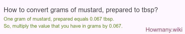 How to convert grams of mustard, prepared to tbsp? How to convert grams of mustard, prepared to tbsp?
