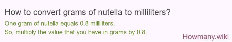 How to convert grams of nutella to milliliters? How to convert grams of nutella to milliliters?