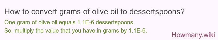 How to convert grams of olive oil to dessertspoons? How to convert grams of olive oil to dessertspoons?