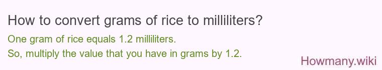 How to convert grams of rice to milliliters? How to convert grams of rice to milliliters?