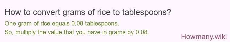 How to convert grams of rice to tablespoons? How to convert grams of rice to tablespoons?