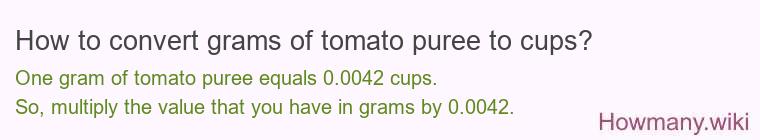 How to convert grams of tomato puree to cups? How to convert grams of tomato puree to cups?