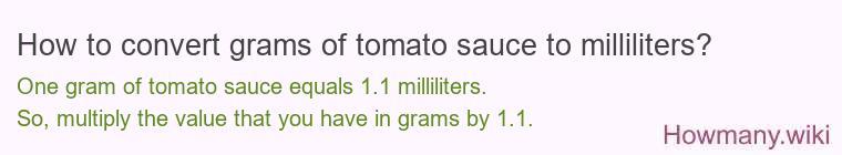 How to convert grams of tomato sauce to milliliters? How to convert grams of tomato sauce to milliliters?