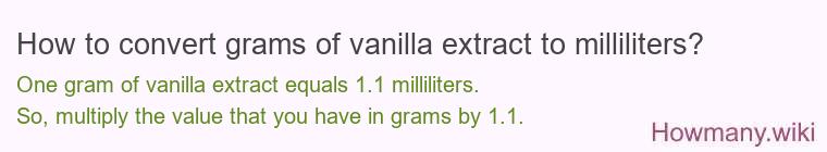 How to convert grams of vanilla extract to milliliters? How to convert grams of vanilla extract to milliliters?