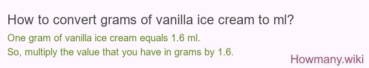 How to convert grams of vanilla ice cream to ml? How to convert grams of vanilla ice cream to ml?