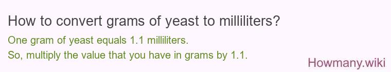How to convert grams of yeast to milliliters? How to convert grams of yeast to milliliters?