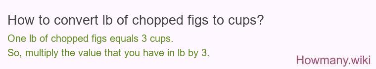 How to convert lb of chopped figs to cups? How to convert lb of chopped figs to cups?