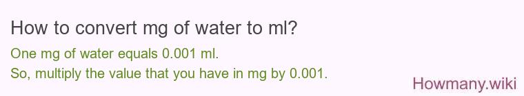 How to convert mg of water to ml?
