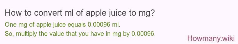 How to convert ml of apple juice to mg?
