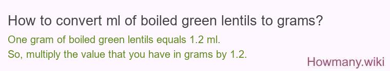 How to convert ml of boiled green lentils to grams?