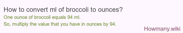 How to convert ml of broccoli to ounces?