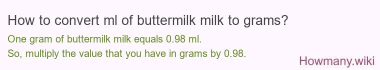 How to convert ml of buttermilk milk to grams?