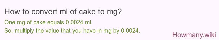 How to convert ml of cake to mg? How to convert ml of cake to mg?
