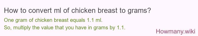 How to convert ml of chicken breast to grams? How to convert ml of chicken breast to grams?