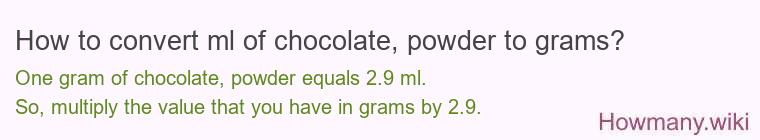 How to convert ml of chocolate powder to grams?