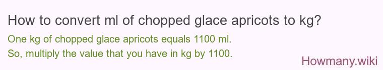 How to convert ml of chopped glace apricots to kg? How to convert ml of chopped glace apricots to kg?