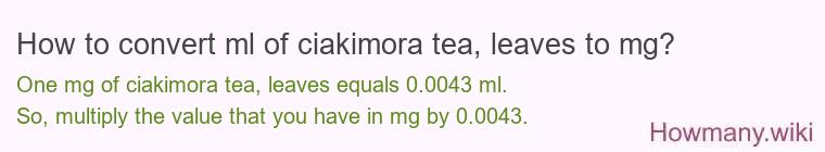 How to convert ml of ciakimora tea, leaves to mg?