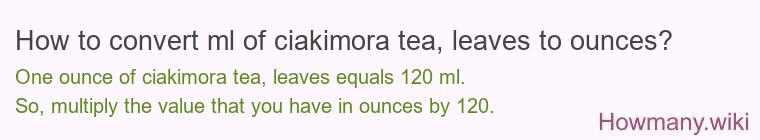 How to convert ml of ciakimora tea, leaves to ounces?
