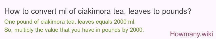 How to convert ml of ciakimora tea, leaves to pounds?