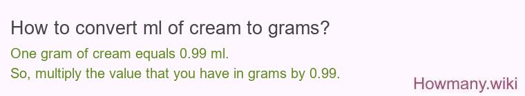 How to convert ml of cream to grams?