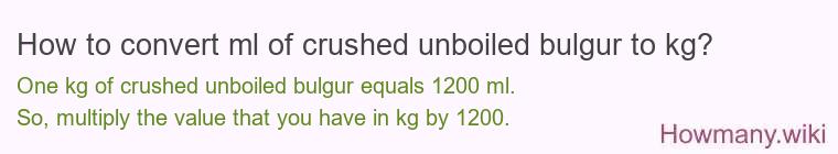 How to convert ml of crushed unboiled bulgur to kg?