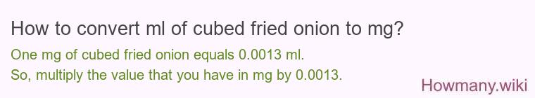 How to convert ml of cubed fried onion to mg?