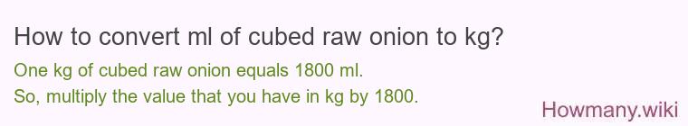 How to convert ml of cubed raw onion to kg?
