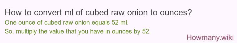 How to convert ml of cubed raw onion to ounces?