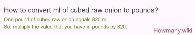 How to convert ml of cubed raw onion to pounds?