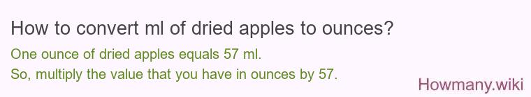 How to convert ml of dried apples to ounces?