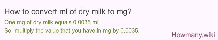 How to convert ml of dry milk to mg? How to convert ml of dry milk to mg?