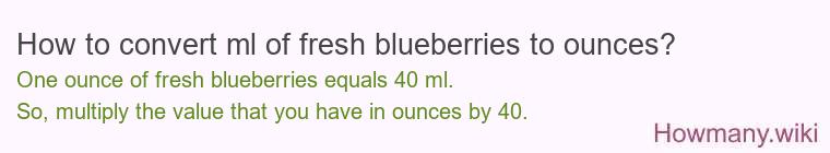 How to convert ml of fresh blueberries to ounces?