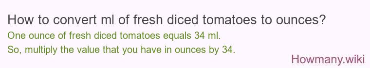 How to convert ml of fresh diced tomatoes to ounces?